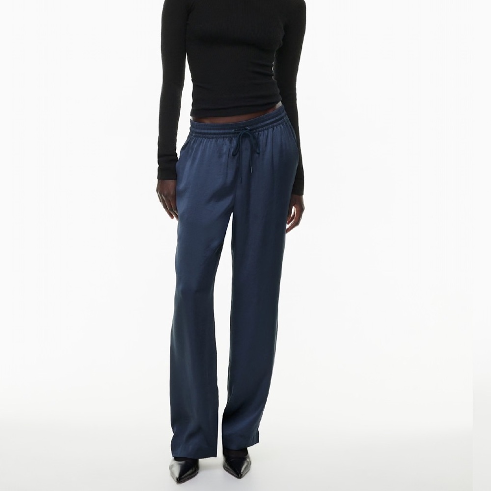 Aritzia Thesis Satin Navy pants NEW WITH TAGS